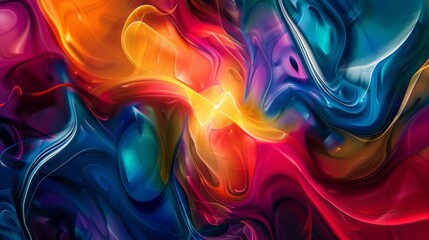 A vibrant abstract background with swirling colors and dynamic shapes, creating a sense of movement and energy