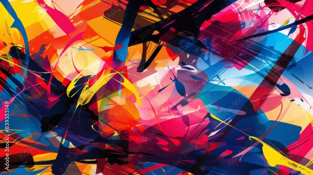 Aufkleber a vibrant, chaotic abstract background with overlapping shapes and bold colors, expressing creativit