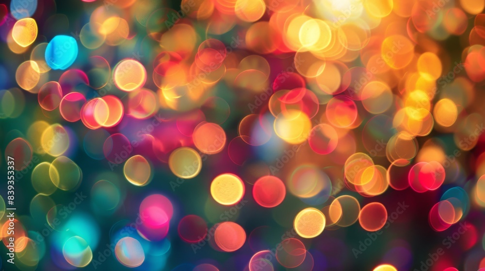 Aufkleber a vibrant, colorful bokeh background with blurred lights in various hues, creating a festive and che