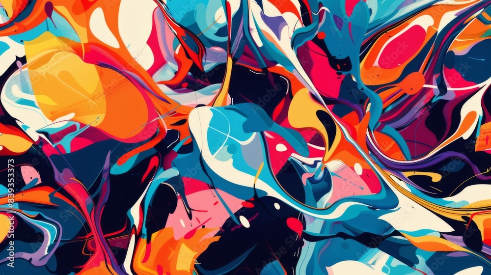 Aufkleber a vibrant, chaotic abstract background with overlapping shapes and bold colors, expressing creativit