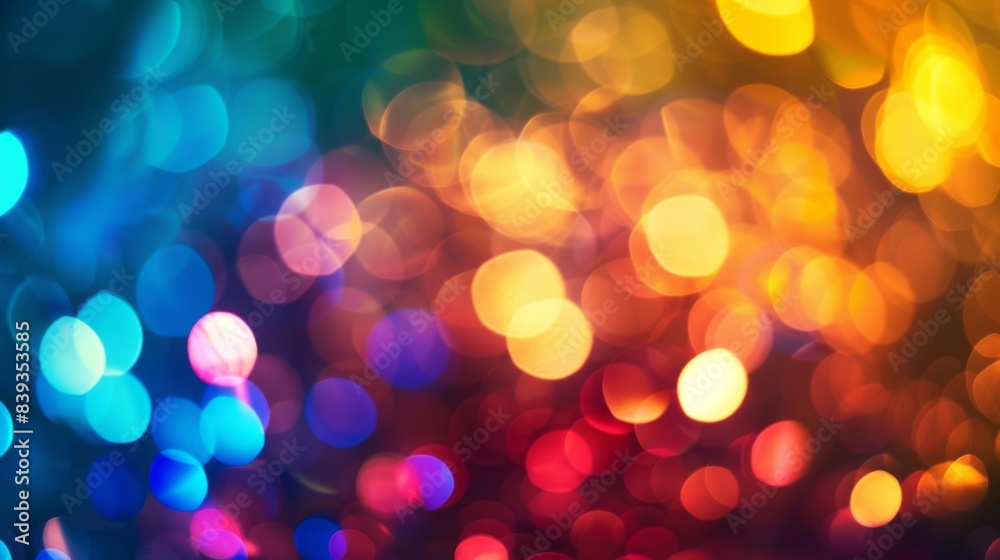 Leinwandbilder A vibrant, colorful bokeh background with blurred lights in various hues, creating a festive and cheerful atmosphere