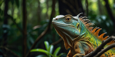 Fototapeta premium photo Exotic Reptile of iguana with various colors of nature