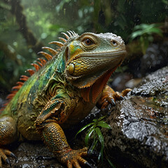 Obraz premium photo Exotic Reptile of iguana with various colors of nature
