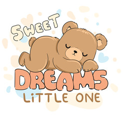 Cute Bear vector illustration, Hand Drawn Cute Print for baby, kids print design