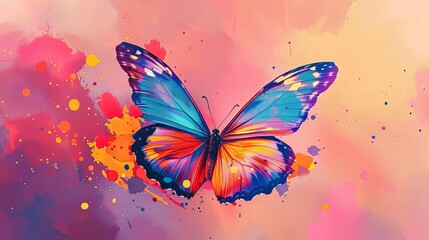 vibrant butterfly with colorful painted wings flying in the air digital illustration