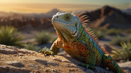 Obraz premium photo Exotic Reptile of iguana with various colors of nature