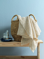 waffle towel with shower products