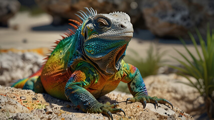 Obraz premium photo Exotic Reptile of iguana with various colors of nature