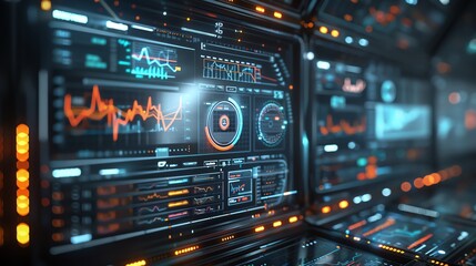 Obraz premium AI-powered robot assisting with data visualization, sleek interface and high-tech environment, innovative and efficient