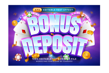 bonus deposit 3d text effect and editable text effect with an illustration of a spin lottery machine and a glowing background	
