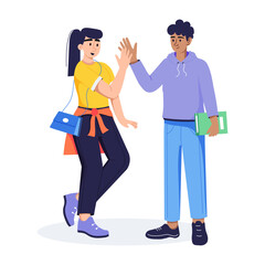 Handy flat illustration of multicultural friends