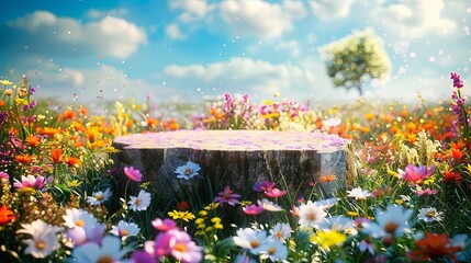 vibrant floral podium in blooming spring meadow symbol of life and renewal