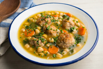 Meatball stew with chickpeas and spinach.