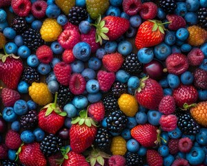 Fototapeta premium Mixed berries forming an abstract, colorful pattern, vibrant and artistic