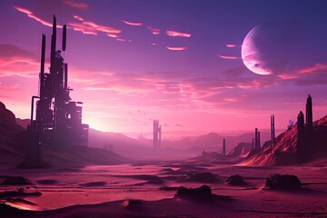 Naklejka premium Cyberpunk Desert, Generative AI