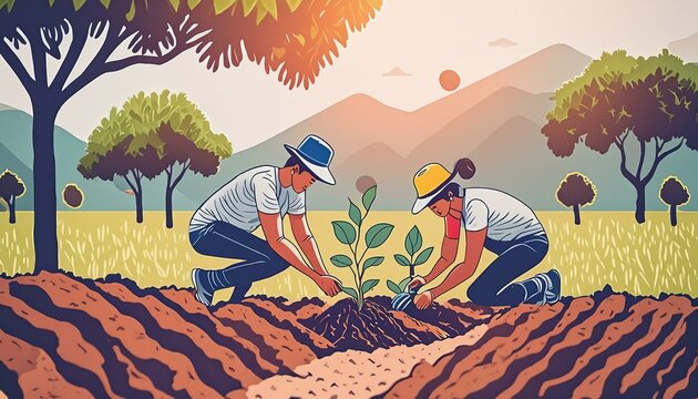voluntarios plantando &aacute;rboles