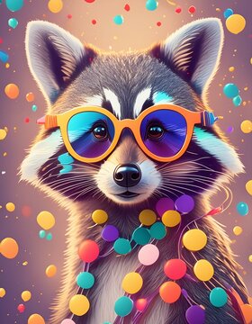 mapache de fiesta con gafas de sol