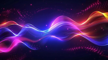 Obraz premium vibrant neon wave on deep black background futuristic glowing abstract design