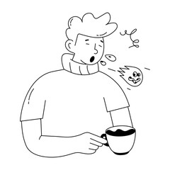 An editable doodle mini illustration of coughing 