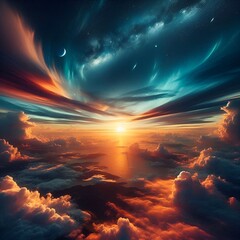 sunset over the clouds beautiful landscape. , sunlight blue, light, Generative AI.