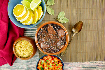  Brazilian Feijoada Food black bean stew with bacon and pork sausage ceramic bowl