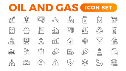 Set of Oil Gas Industry Line Icons. Contains such Icons as Gas Station, Oil Factories, Transportation, and more. line icon set.