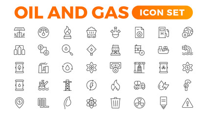Set of Oil Gas Industry Line Icons. Contains such Icons as Gas Station, Oil Factories, Transportation, and more. line icon set.