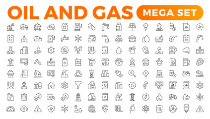 Set of Oil Gas Industry Line Icons. Contains such Icons as Gas Station, Oil Factories, Transportation, and more. line icon set.