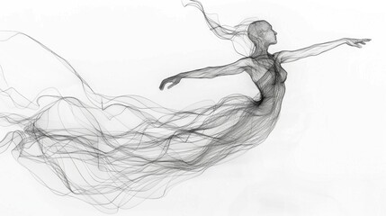 An abstract line art illustration of a dancer in motion, capturing the fluidity and grace of dance