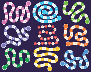 Board game template. A step-by-step game with chips. Creating a game to spend time in the company of friends. Vector illustration