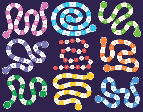 Board game template. A step-by-step game with chips. Creating a game to spend time in the company of friends. Vector illustration
