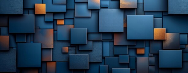 scale square dark blue metallic metal layered abstract background, modern eye catching geometric pattern design