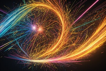 A dynamic burst pattern with radiating lines and energetic colors