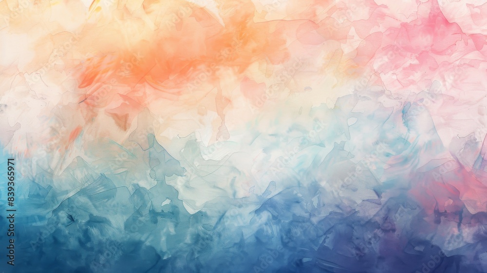 Poster an abstract watercolor background with soft, blended hues in pastel colors, creating a calm and arti