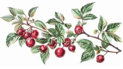 Obraz premium vintage botanical illustration of cranberry plant isolated on white background