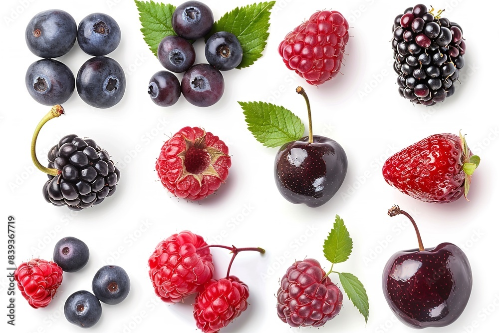 Wall mural Isolated berry collection against a white backdrop. Generative Ai - Wall murals