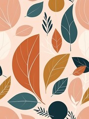 Fototapeta premium Abstract Boho Minimalist Geometric Shapes Leaves Generative AI Illustration 