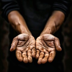 Open palms closeup, hands in holding gesture, giving and showing, prayer, begging, copy space