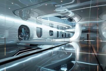 Fototapeta premium Futuristic Fencing Facility with Holographic Targets and Advanced Tech Design Elements