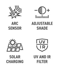 Welding helmet properties - icons set in bold line