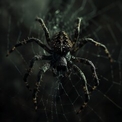 4K detailed depiction of a spider spinning its web, high resolution, intricate details, realistic lighting