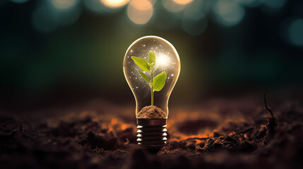 small plant iside light bulb illustration, light bulb idea, concept of green enrgy