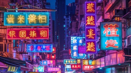 City streets adorned with vibrant neon signs, their colorful glow casting an electrifying atmosphere against the urban backdrop