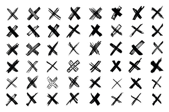 Grunge cross icons. scribble ink grunge cross icons drawn with markers and crayons, x marks set