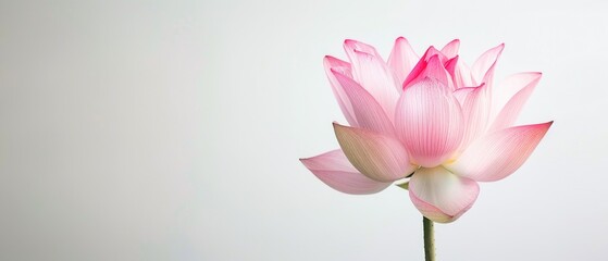 Obraz premium Serene Pink Lotus Flower Close-up Against White Background - High Detail Realistic Photography Capturing Tranquility and Spirituality