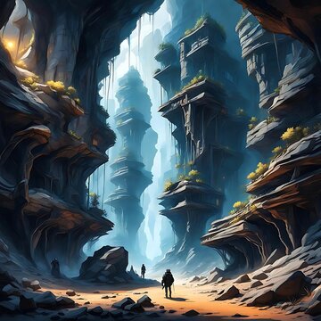 dystopian-future-cave-setting-with-futuristic-technology-and-abandoned-organic-structures - 1