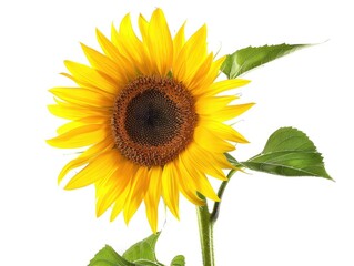 Fototapeta premium Radiant Sunflower in Full Bloom on White - Vibrant Realistic Photography of Bright Yellow Flower Symbolizing Happiness