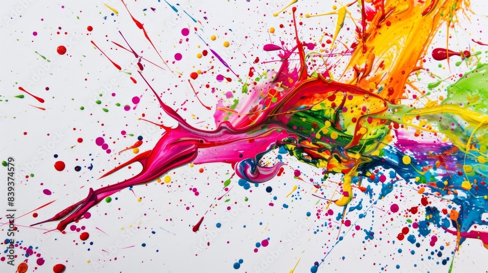 Leinwandbilder energetic splashes of paint on a white canvas, forming a dynamic and colorful abstract background