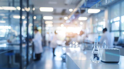 Obraz premium Blurred laboratory background showcasing a busy scientific research environment emphasizing high tech equipment and a clean modern workspace