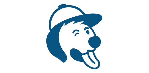 Funny Dog Pet Logo Doodle Outline Style Vector Illustration.	